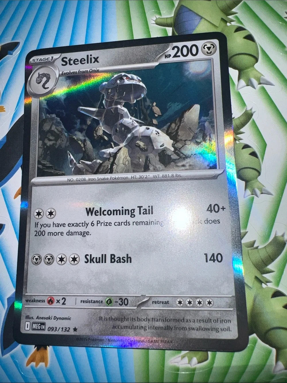 Pokemon Steelix Silver Holo Collectible Card - Blue & Green Accents
